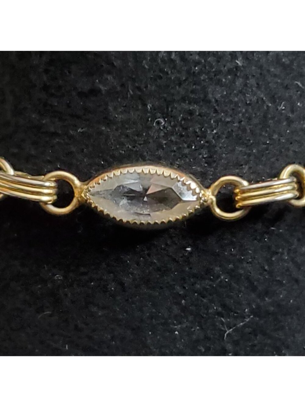 Vintage Gold Filled Glass Bracelet Clear Marquise Open Bezel 6.25”